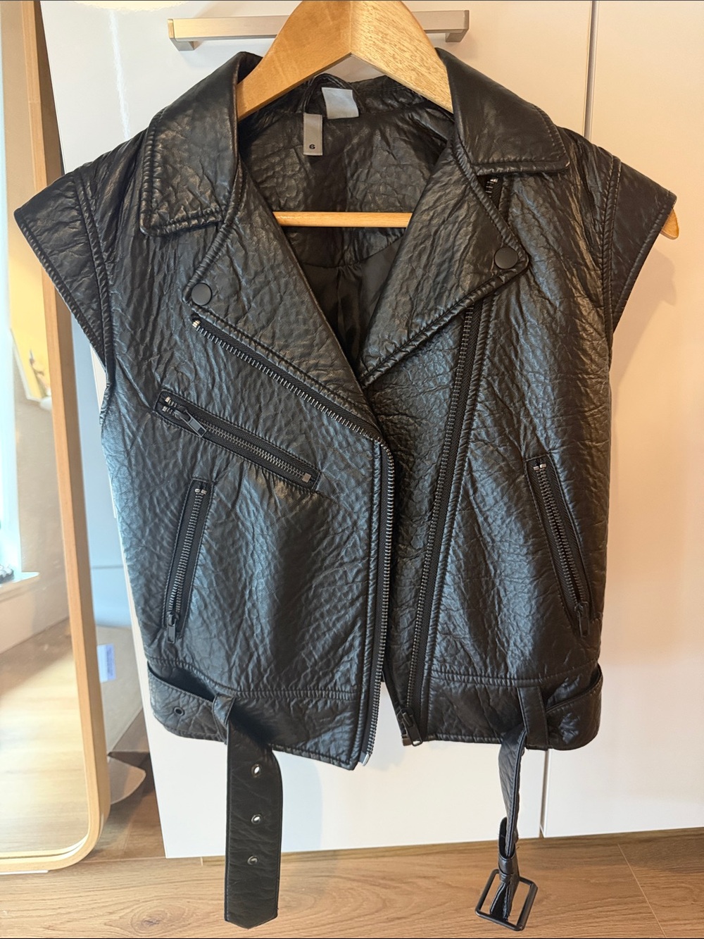 TOPSHOP Sleeveless Biker Vest in Black Faux Leather